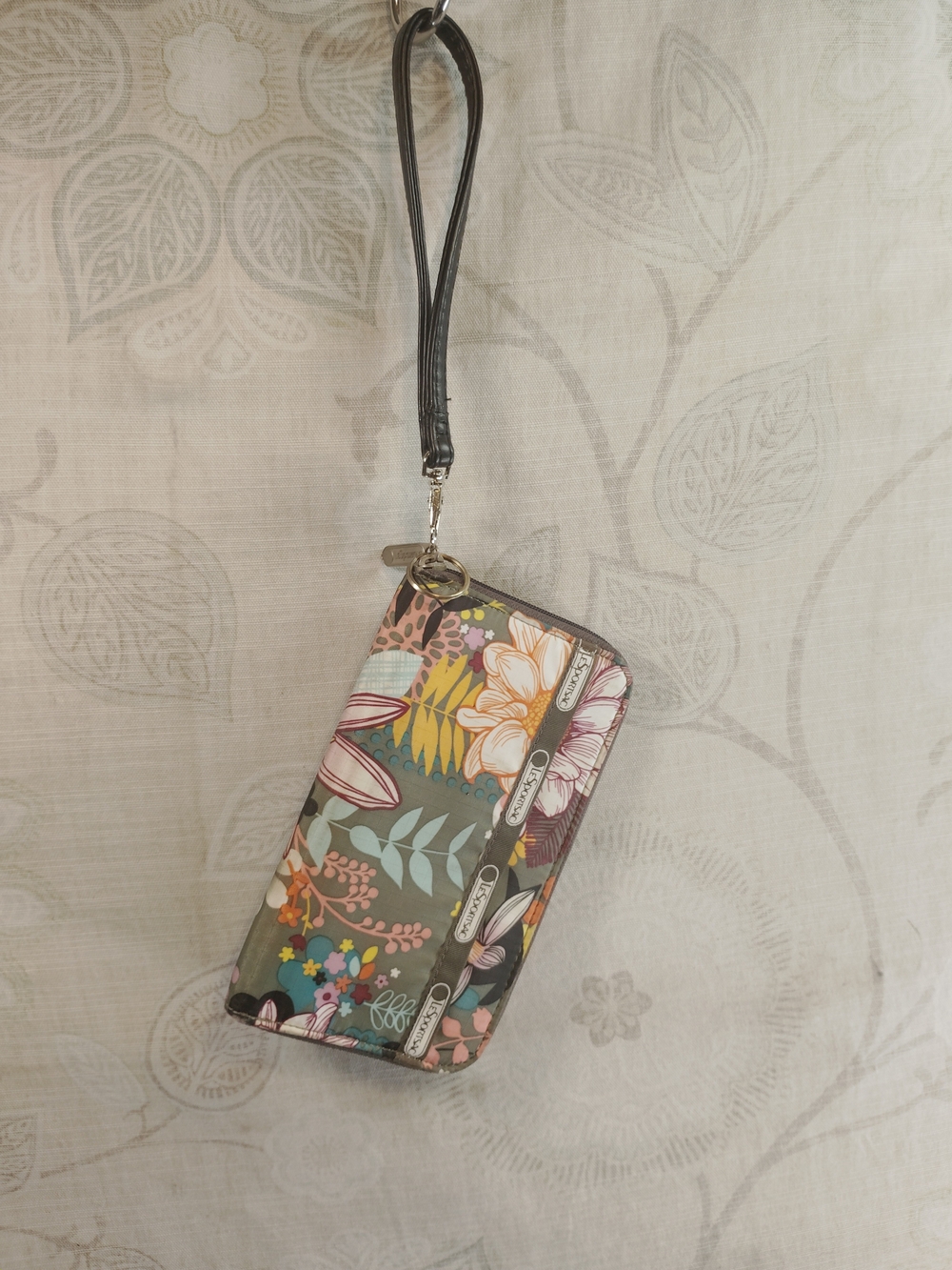 LeSportsac Floral Zip Wristlet in Green, Pink, Yellow & Cream